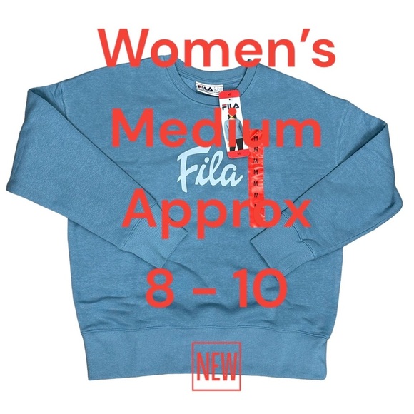 Women's Fila Medium 8 - 10 Blue Fleece Sweatshirt Logo Crew Pullover Long Sleeve - Picture 2 of 10